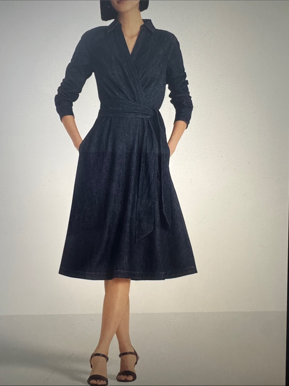 Lauren Ralph Lauren Navy Black Wrap Midi Shirt Dress